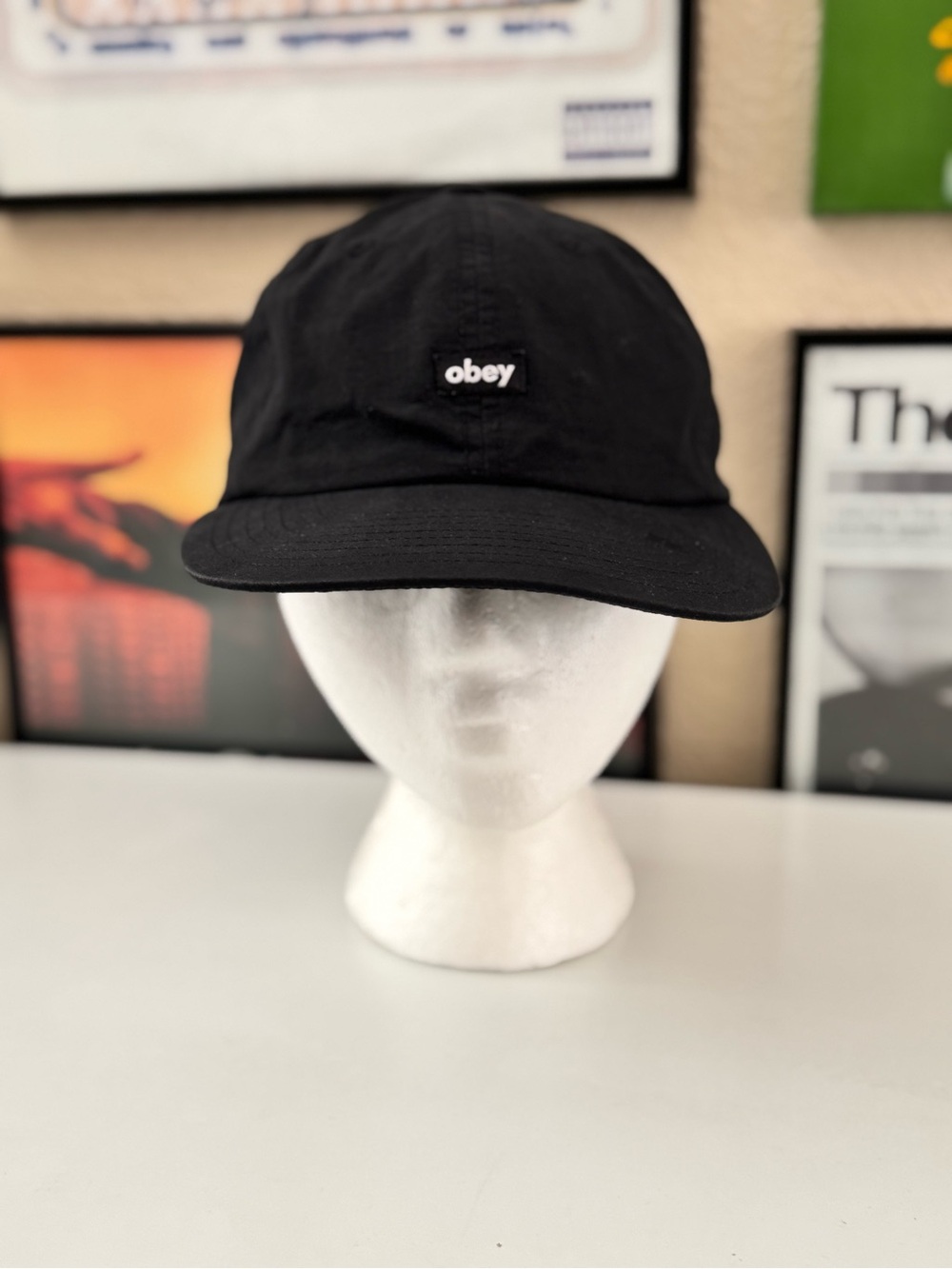 Obey Black Five-Panel Strapback Cap with White Logo